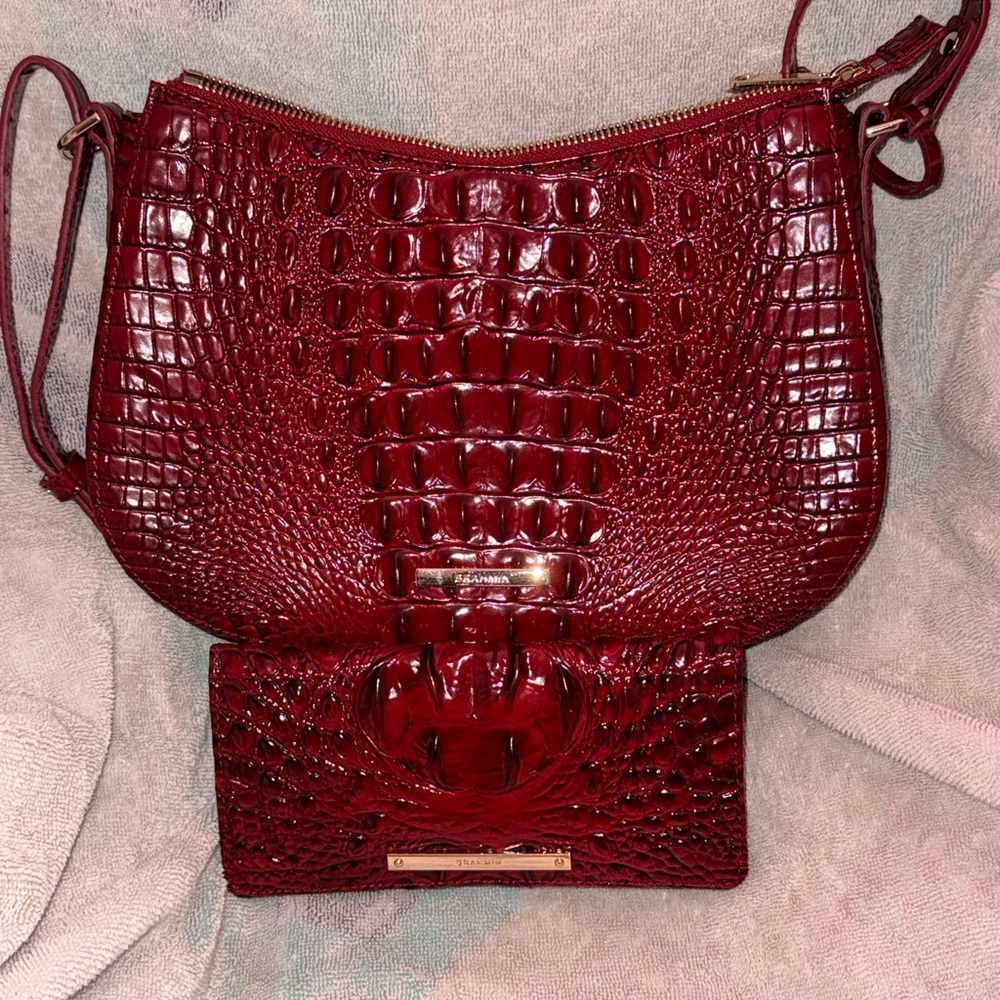 Brahmin Red Crocodile-Embossed Shoulder Bag